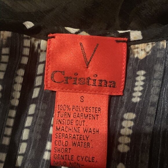 V Cristina. Sz Small. Pleated Border Print Button Up Tunic. Semi Sheer. B43 - Picture 8 of 8